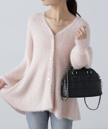 ヘアリーペプラム金ボタンニットカーデ