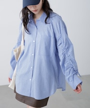 袖シャーリングオーバーシャツ