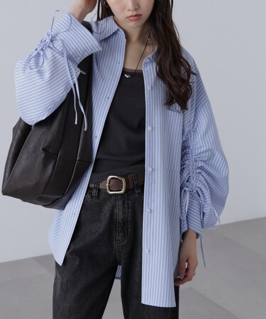 袖シャーリングオーバーシャツ