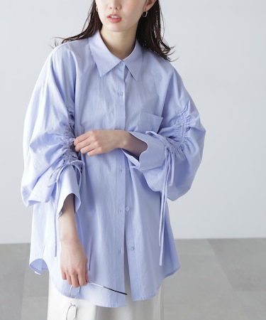 袖シャーリングオーバーシャツ