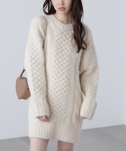 テディヤーンケーブル編みミニワンピース