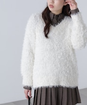 前後２ＷＡＹチュールフェザーミックスミドル丈ニット