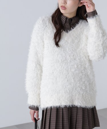 前後２ＷＡＹチュールフェザーミックスミドル丈ニット