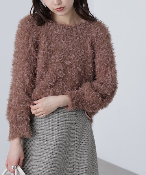 前後２ＷＡＹチュールフェザーミックスミドル丈ニット