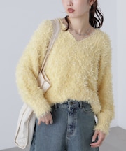 前後２ＷＡＹチュールフェザーミックスミドル丈ニット