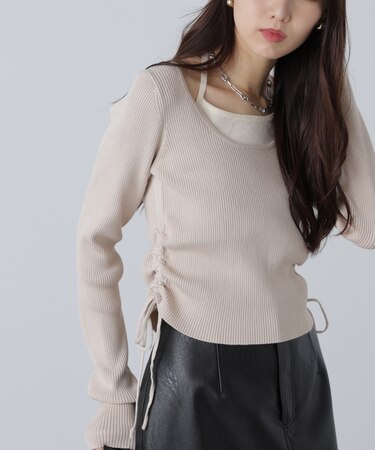 ホルターネックレイヤードサイドドロストニット