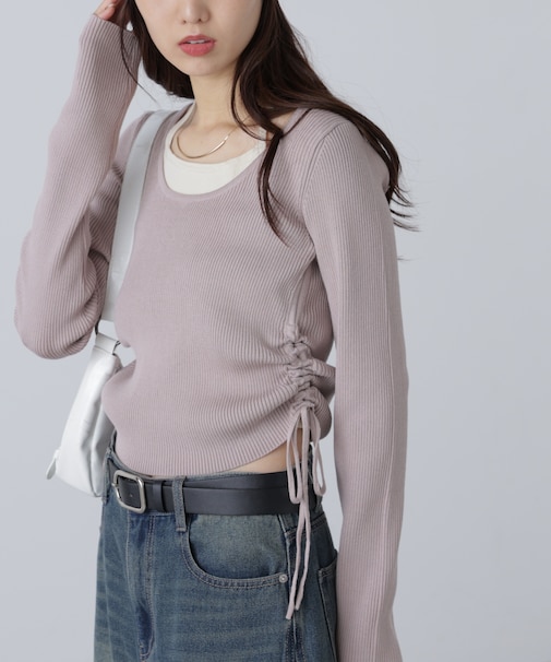 ホルターネックレイヤードサイドドロストニット