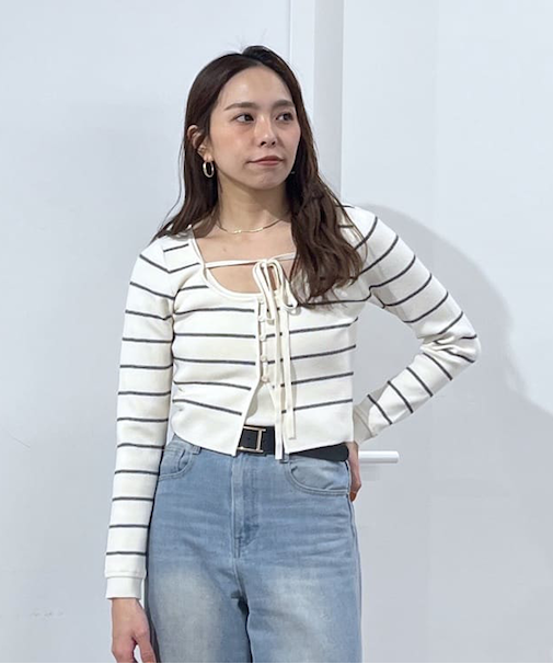 キャミレイヤードクルーネックニット