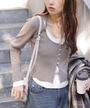 キャミレイヤードクルーネックニット