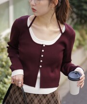 キャミレイヤードクルーネックニット