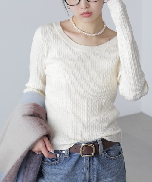 〈洗える〉マシンウォッシャブルケーブルニット