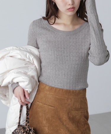 〈洗える〉マシンウォッシャブルケーブルニット