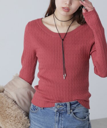 〈洗える〉マシンウォッシャブルケーブルニット