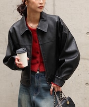 合皮ジップアップブルゾン