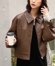 合皮ジップアップブルゾン