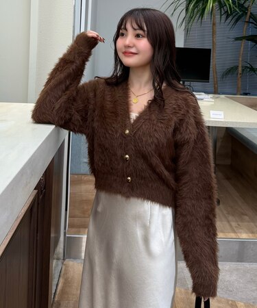 金ボタンロングシャギーニットカーディガン〈ＭＦＭ〉