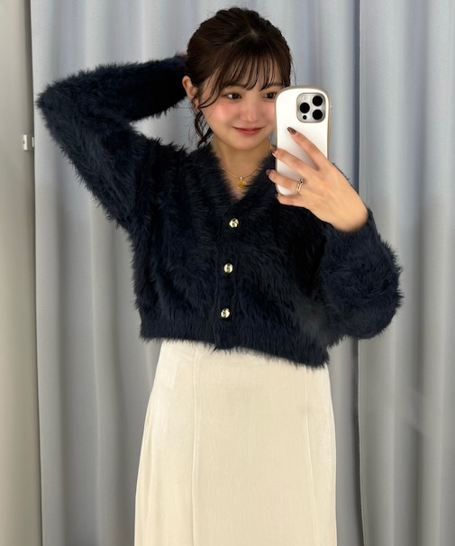 金ボタンロングシャギーニットカーディガン〈ＭＦＭ〉