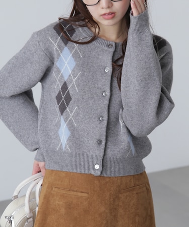 ダブルジャガードアーガイルニットカーディガン
