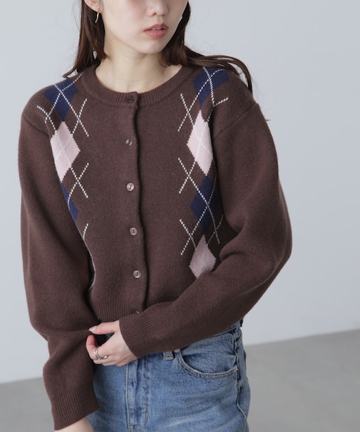 ダブルジャガードアーガイルニットカーディガン