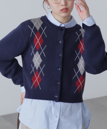 ダブルジャガードアーガイルニットカーディガン