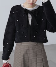 ラインストーンクロップドニットカーディガン