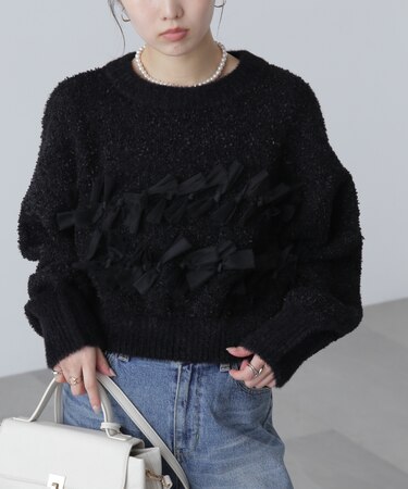ファンシーヤーンチュールリボンニット
