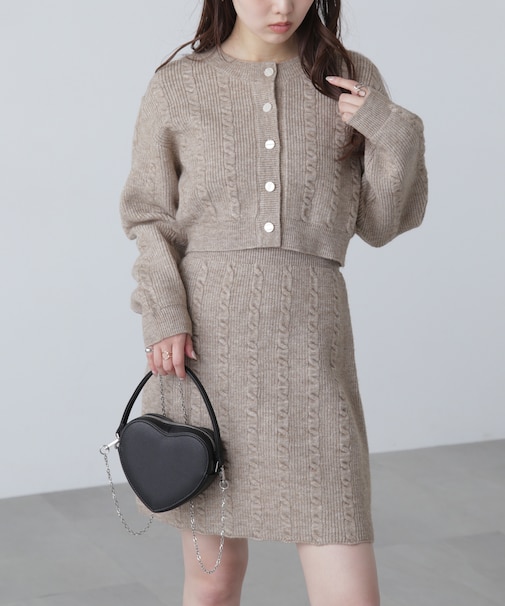 ケーブルニットカーデ×ワンピースセット