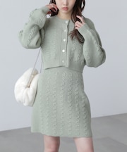 ケーブルニットカーデ×ワンピースセット