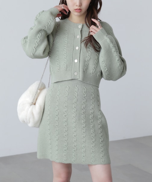 ケーブルニットカーデ×ワンピースセット