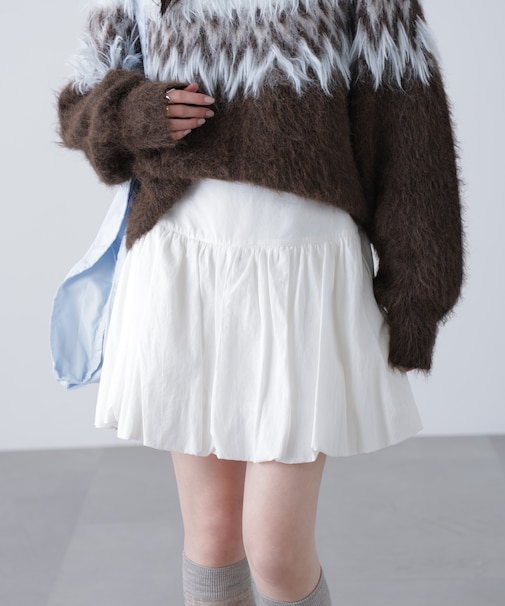 インナーパンツ付きナチュラルコットンバルーンミニスカート