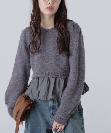 アルパカ混布帛ドッキングバルーンニット