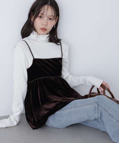 ベロアバルーンチュニックブラウス