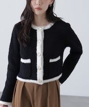 金ボタンバイカラーニットカーディガン