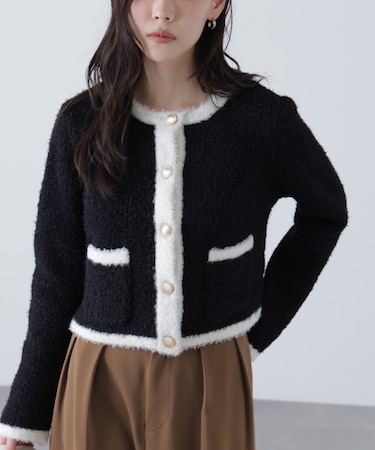 金ボタンバイカラーニットカーディガン