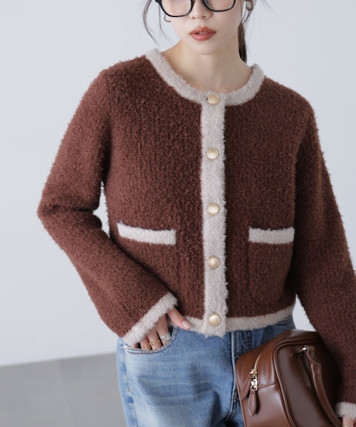 金ボタンバイカラーニットカーディガン｜フリーズマートの通販｜&mall