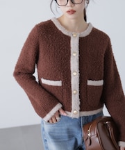 金ボタンバイカラーニットカーディガン