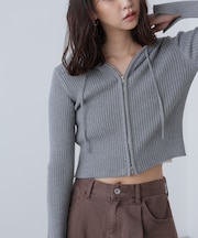 配色リブショート丈ニットパーカー