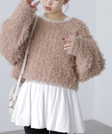 プードルボアショート丈ニットソー