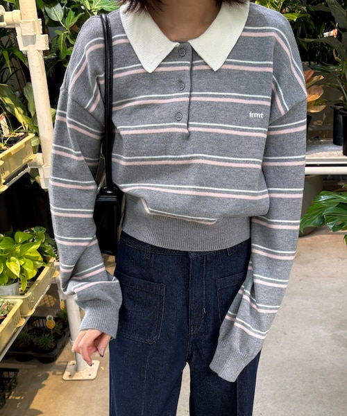 ロゴ刺繍ボーダーポロニット｜フリーズマートの通販｜&mall（アンド