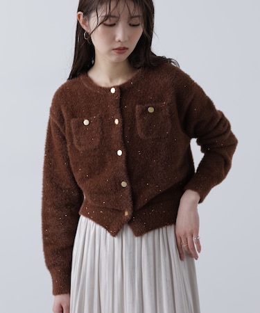 金ボタンへアリースパンコールニットカーディガン