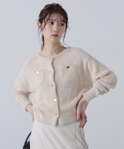 金ボタンへアリースパンコールニットカーディガン