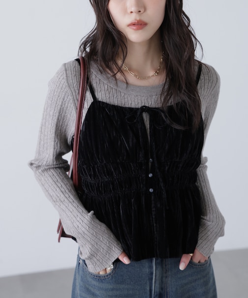 クラッシュベロアシャーリングビスチェ