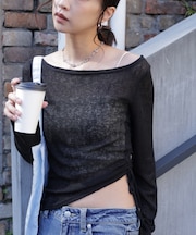 メランジドロストシャーリングカットソー