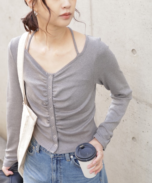 フロントギャザーデコルテカットソー