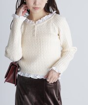 フリルドッキングコンパクトケーブルニット