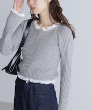 フリルドッキングコンパクトケーブルニット