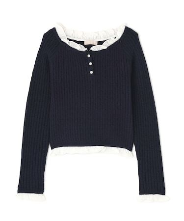 フリルドッキングコンパクトケーブルニット