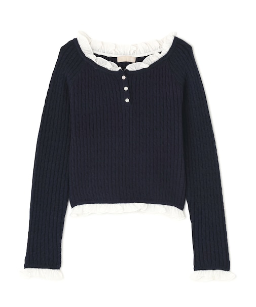 フリルドッキングコンパクトケーブルニット