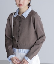 シャツフェイクレイヤードポロカーディガン
