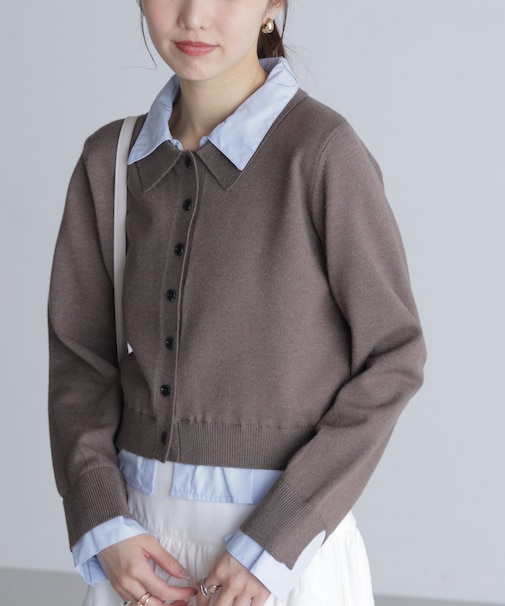 シャツフェイクレイヤードポロカーディガン